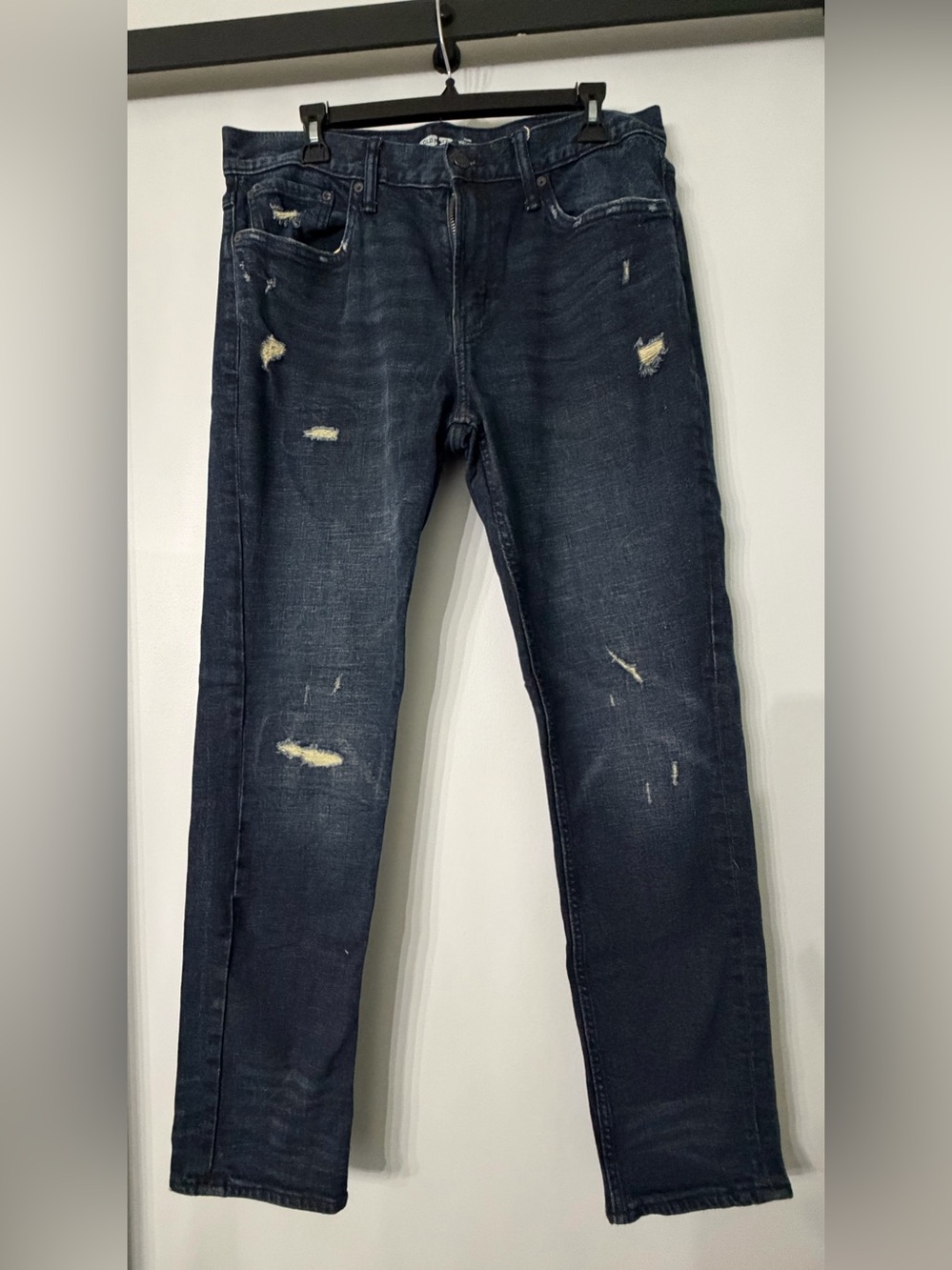 Old Navy Men's Slim Straight Distressed Jeans - Dark Blue